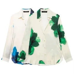 HH Floral Print Blouse For Women Spring Summer Casual Single Breasted Long Sleeve Shirt Female Fashion Streetwear Top