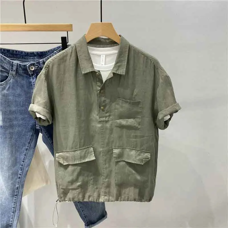 Summer Japan Style Loose Short Sleeve Men T Shirts Casual Fashion All-match Pocket Tooling Harajuku Oversized Clothing Top Black