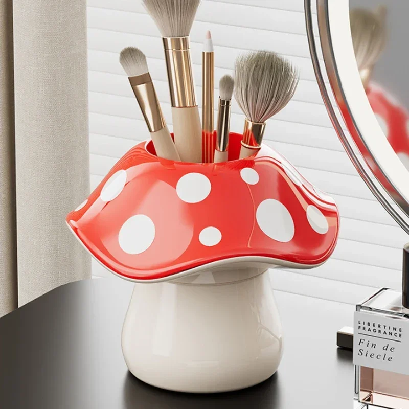Polka Dot Mushroom Storage Box Student Dormitory Desk Stationery Sundries Pen Holder Bathroom Makeup Brush Storage Box