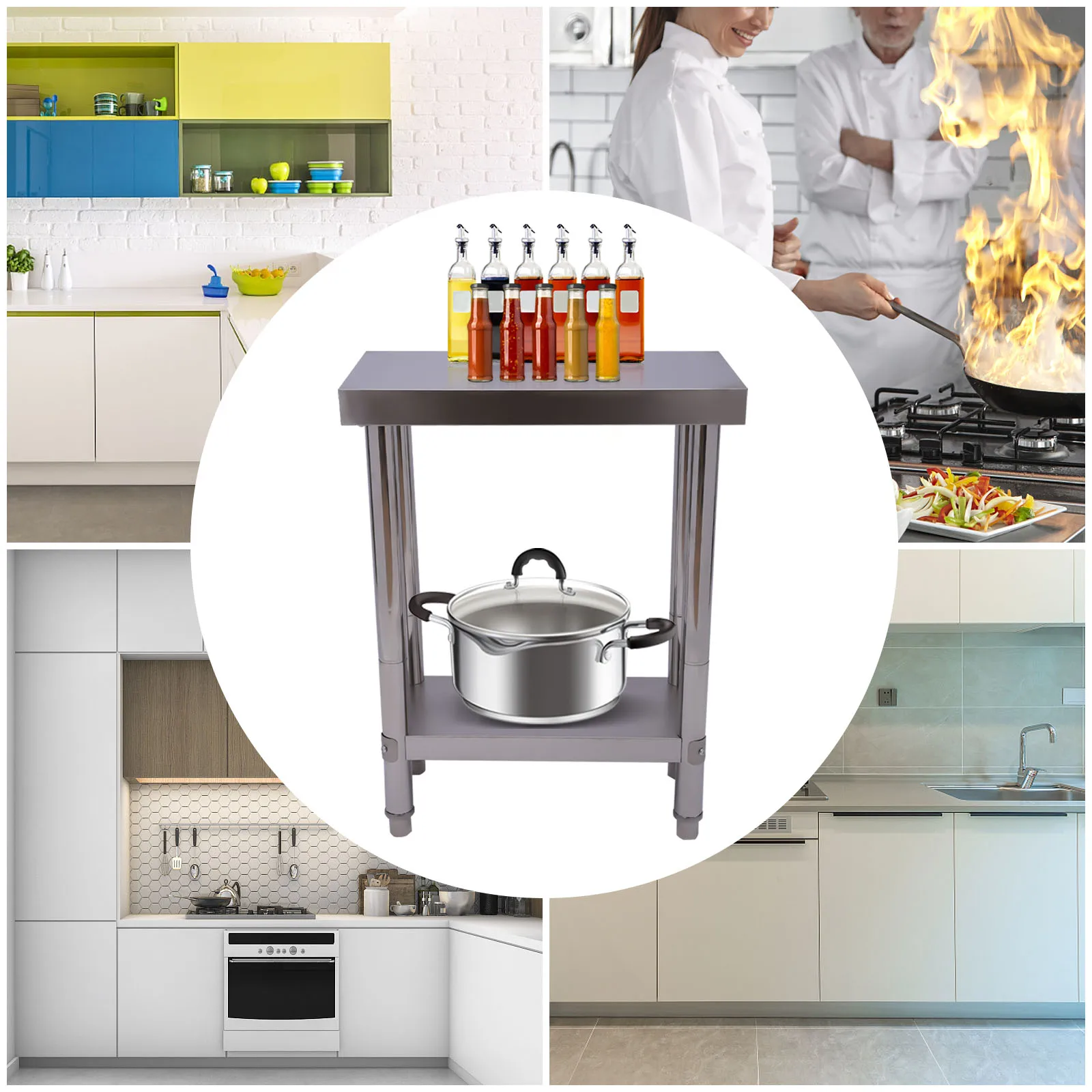 Stainless Steel Table for Prep & Work Commercial Heavy Duty Food Prep Worktable with Undershelf for Restaurant, Home and Hotel