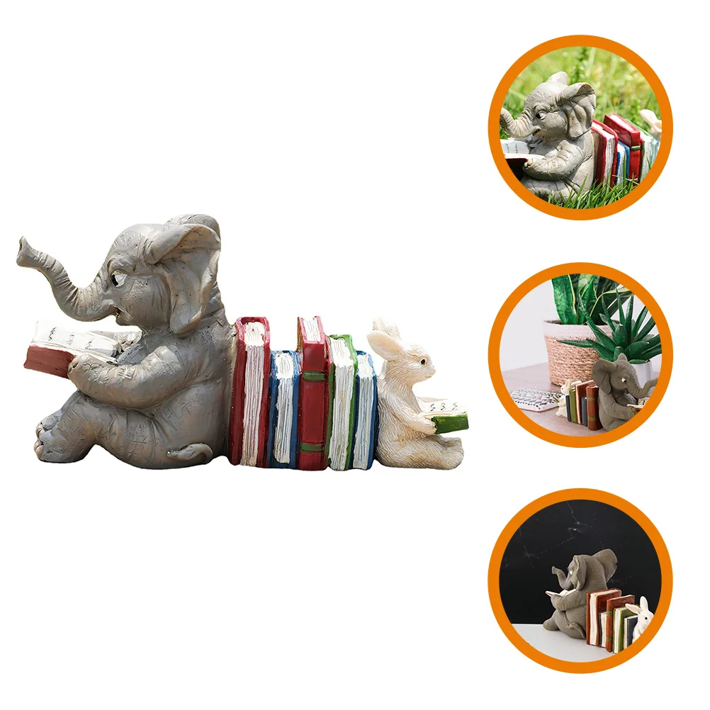 Realistic Rabbit and Elephant Bookend Statue for Desktop Patio Courtyard Decor Resin Animal Landscape Ornament Home Gift Idea