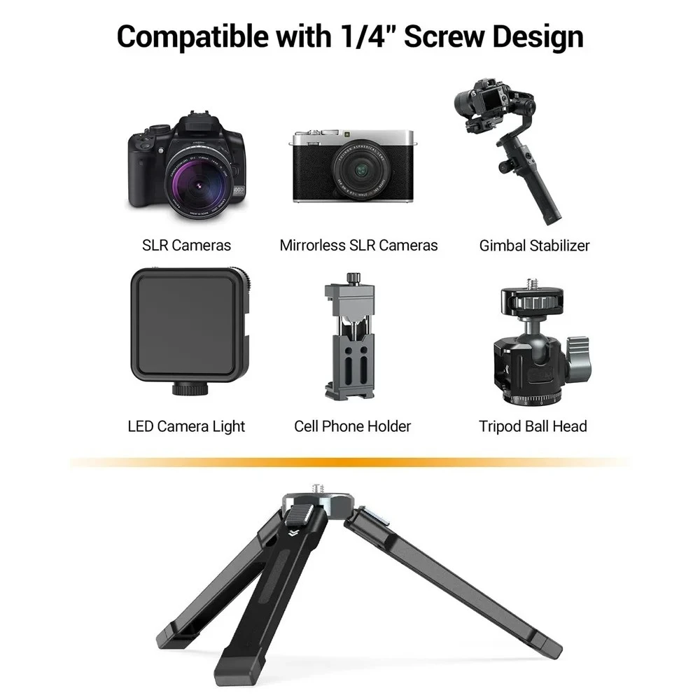 Aluminum Mini Tripod 360° Ball Head Arca Plate Cold Shoe for Phone DSLR LED Light Mic