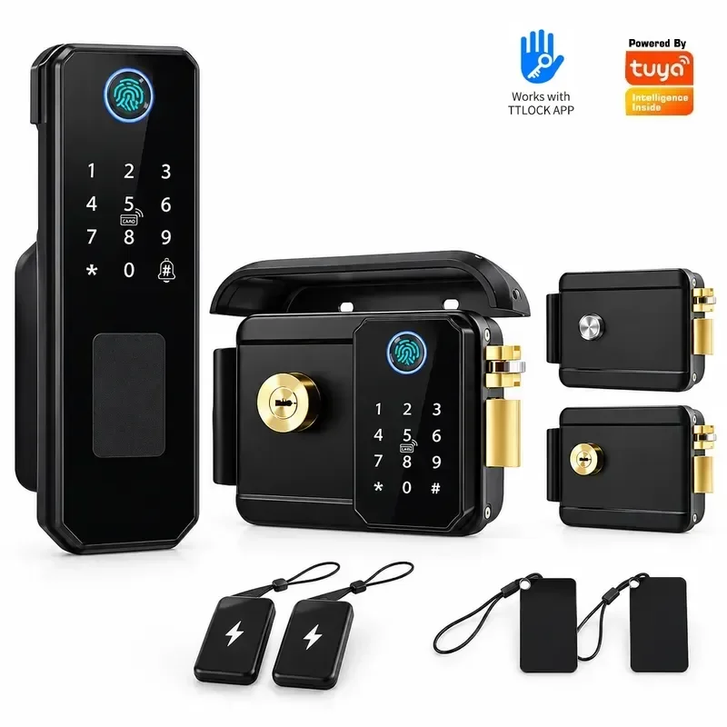 Password Lock Outdoor Waterproof Iron Door Lock Fingerprint Smart Apartment Multi-language Tuya Bull Head Lock