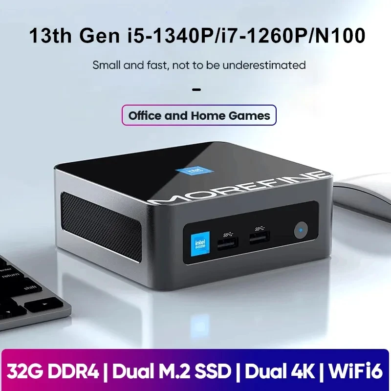 Morefine 13th Gen Pocket Mini PC Intel i5 1340P i7 1260P N100 M9 M8 DDR4 NVME Dual HDMI2.0 2.5G LAN Gamer Mini Computer WiFi6