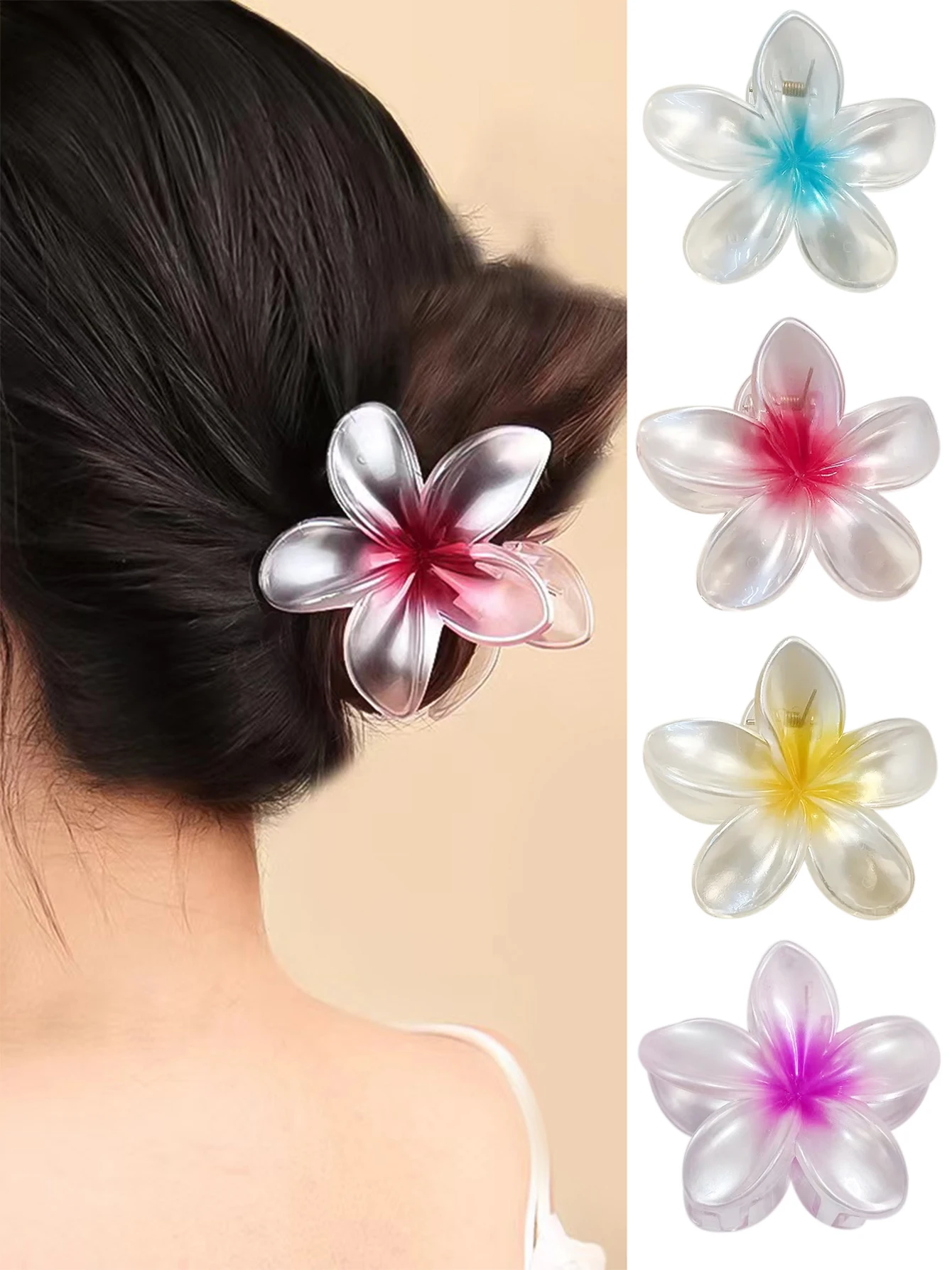 

Flower gradient multi-color large hair claws are fresh and simple to use for styling and styling on the back of the head