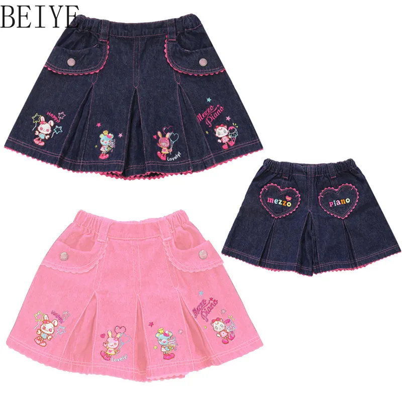 Summer Children's Denim Skirt Embroider Cute Japanese Style Girls Family Wear High Waist Shorts Skirts for Girls 2026 New