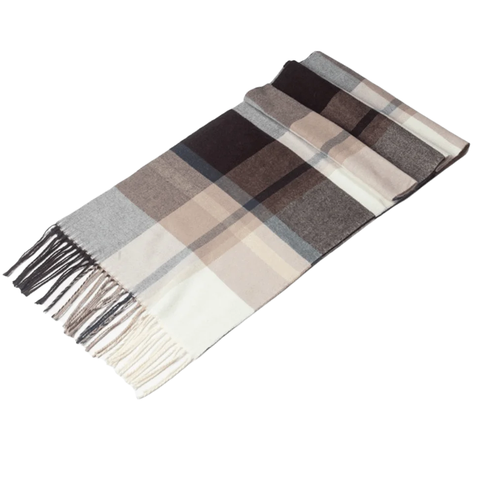 Classic Polyester Men Plaid Scarf Long Tassel Thickened Shawl Wrap Warm Faux Cashmere Neck Scarf Casual