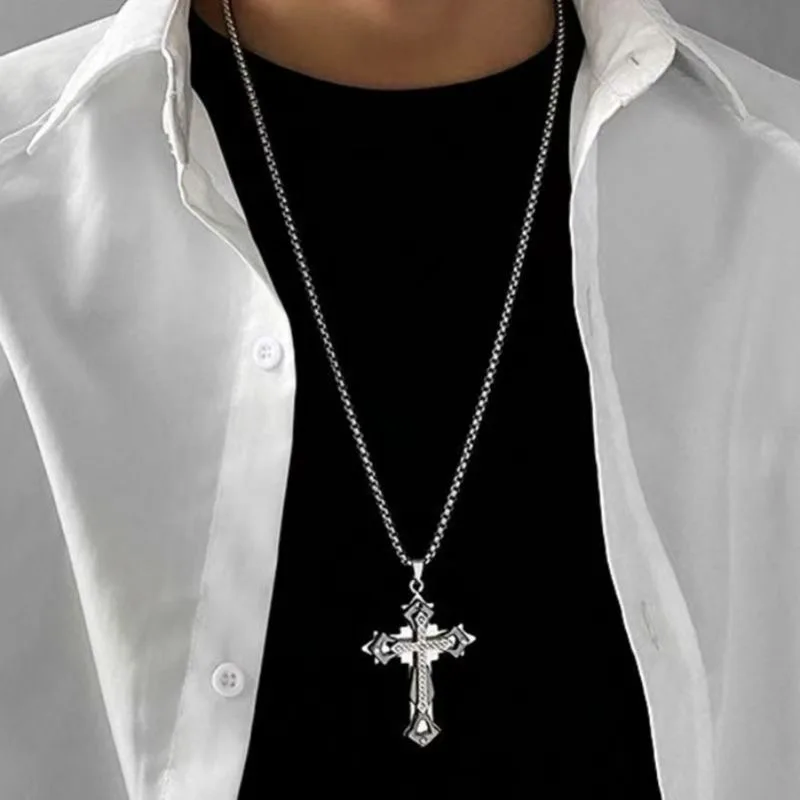 High Quality Cross Titanium Steel Non Fading Necklace Domineering and Trendy Men's hip hop Pendant Chain New Handsome Men Women
