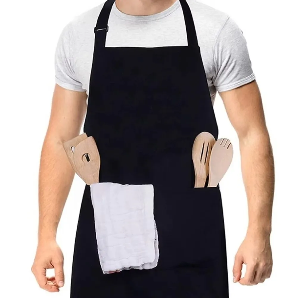 New Two Pockets Chef Aprons Adjustable Straps Abrasion Cooking Aprons Oilproof Antifouling Work Apron Home Cooking