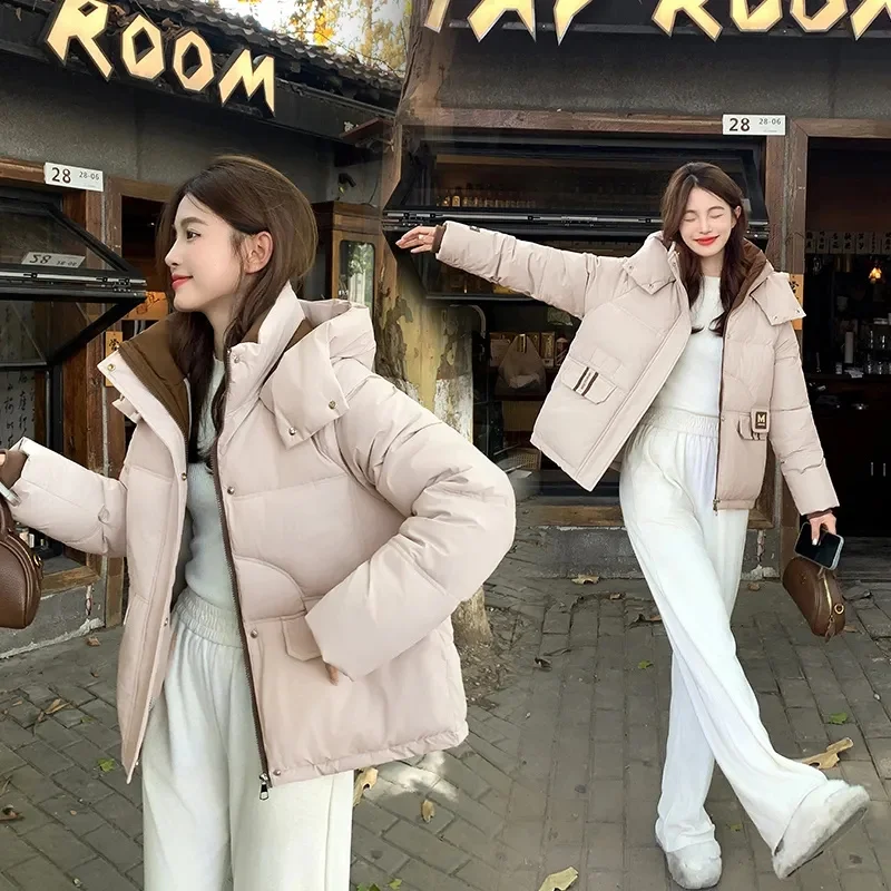 Short Parkas Women Streetwear Cropped Down Coat Korean Sweet Puffer Jacket Winter Solid Casual All Match Cotton Padded Outwear