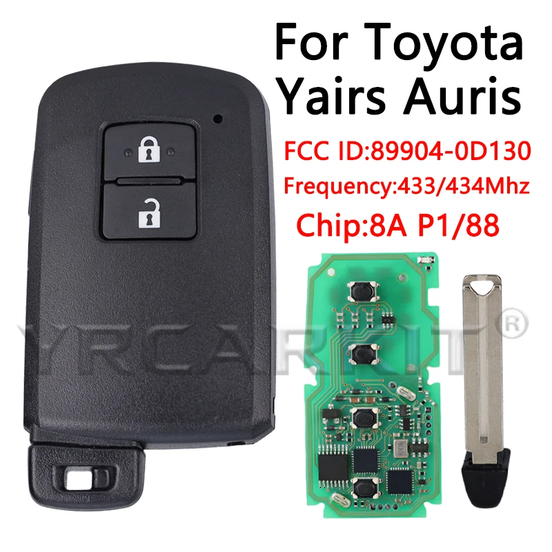 

For Toyota Yaris Auris Smart Key 2 Button BA7EQ P1 88 DST-AES Chip 433MHz 89904-0D130 keyless start