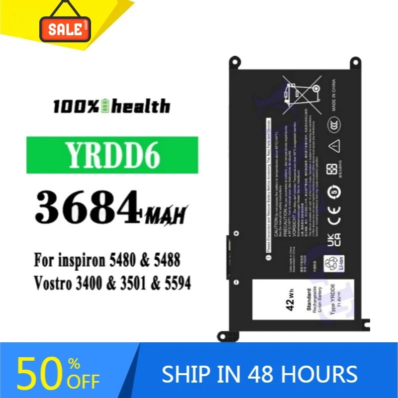 YRDD6 3684mAh High-Quality Laptop Lithium Battery forDell inspiron 5480 5488 Vostro 3400 3501 Rechargeable Batteries