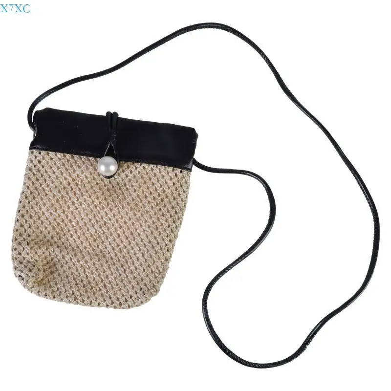 

X7XC Fashion Straw Woven Phone Bag PU Leather Shoulder Bags Crossbody Purse
