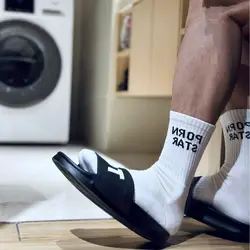 Chaussettes confortables pour hommes, noir, blanc, design unique, chaussettes à lettres, sexy, drôles, mode