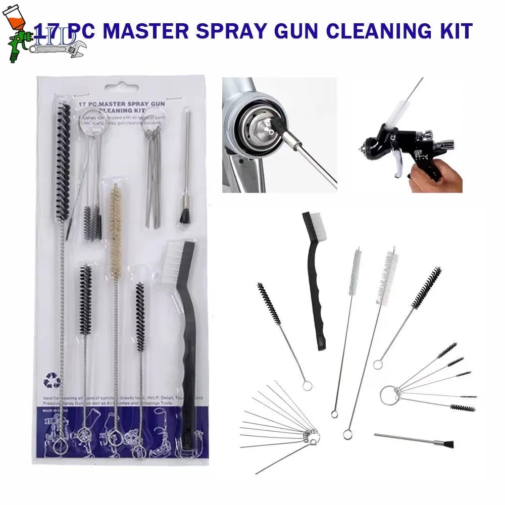 17 piece spray gun cleaning kit with case complete set to clean HVLP paint guns Air tools gravity detail airbrush