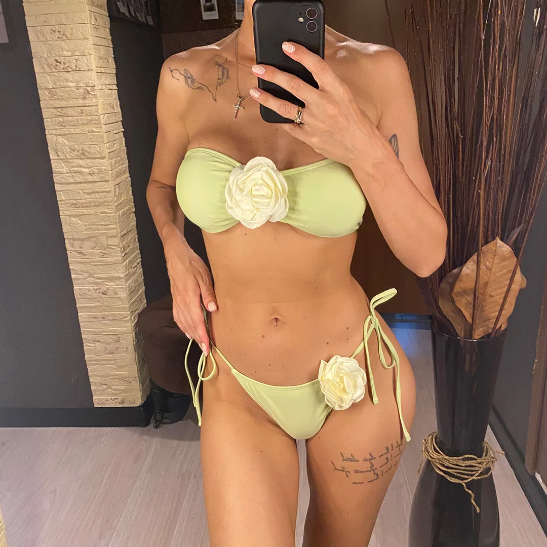 13 Farben, 3D-Blumenmuster, trägerloses Bikini-Set, zweiteilig, Damen-Badeanzug, Badebekleidung, Damen-Badebekleidung, Bather Swim V5264 – Detail 11