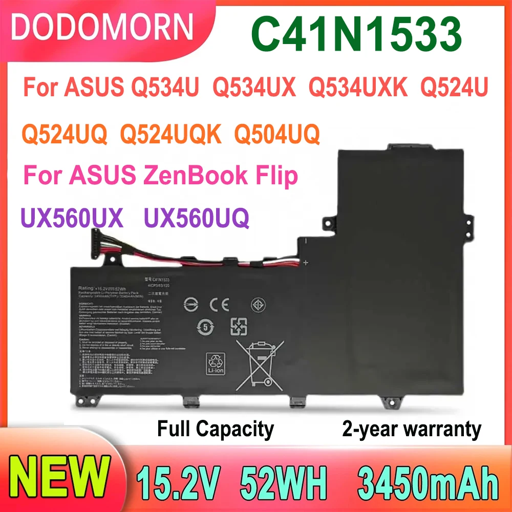 DODOMORN C41N1533 Laptop Battery For ASUS ZenBook Flip UX560UX UX560UXK UX560UQ UX560UQK Q534U Q534UX Q534UXK Q524U Q524UQ Serie