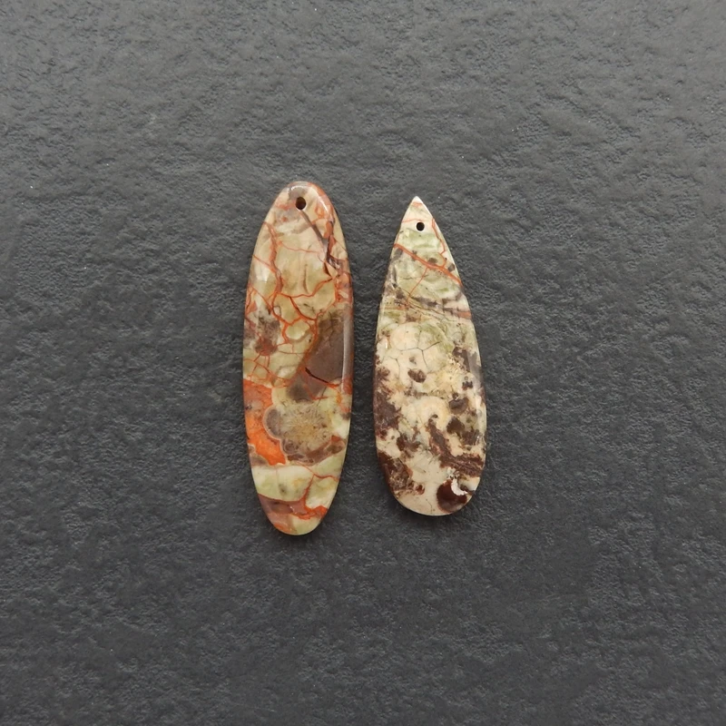 

2pcs Natural Stone Mushroom Jasper Water Drop & Oval Pendant Beads 44x14x5mm Fashion Accessories for Women 8.6g
