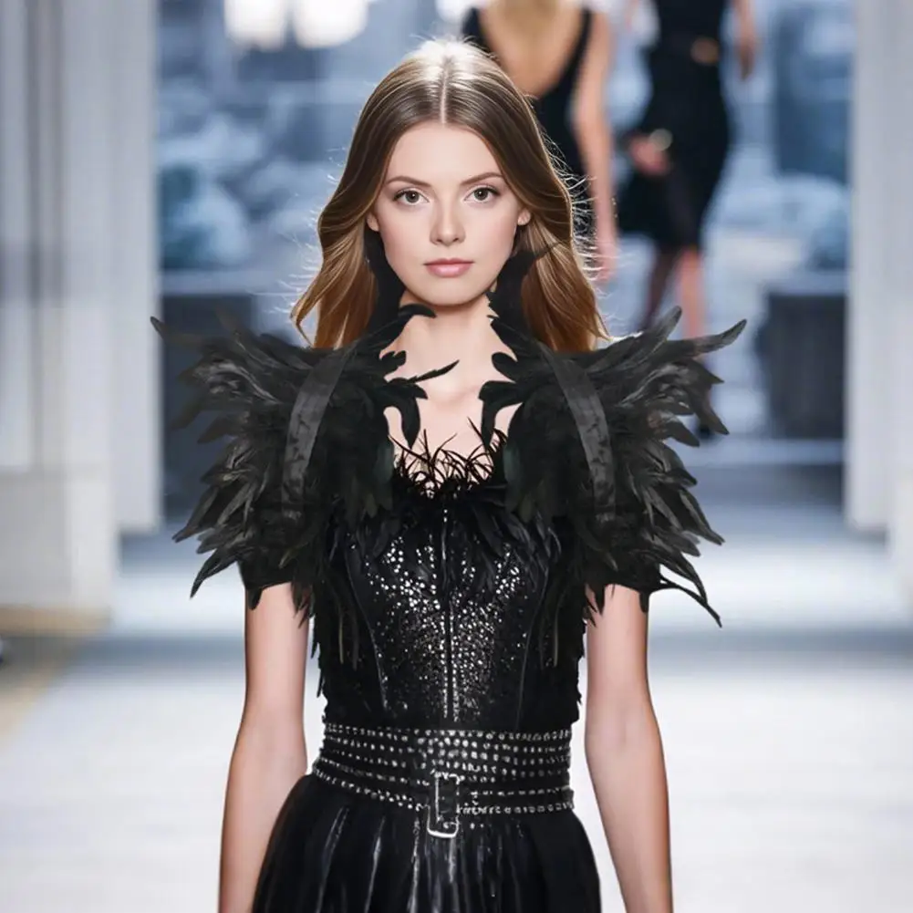 Fake Collar with Feathers Faux Collar Feather Collar Accessory Layered Feather Cape Shawl Lightweight Durable Black for Costume