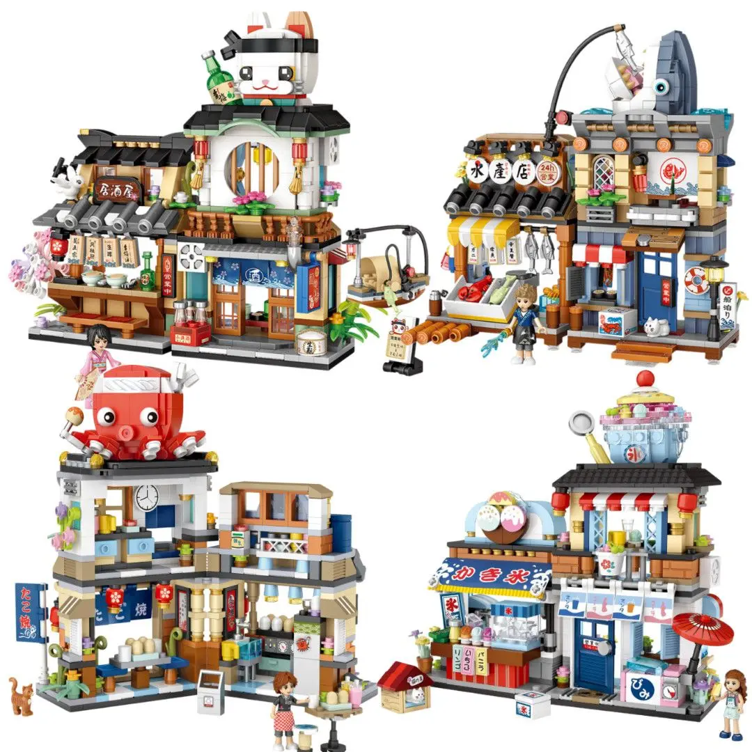 

Japanese Street View Izakaya Shop Mini Building Blocks, MOC Creative Toys Architecture Model Set, Room decor, Christmas Gift