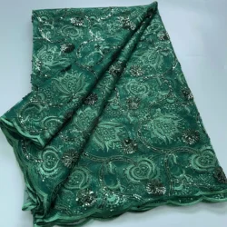 Green Sequined French Mesh Lace Fabric 2025 High Quality Luxury African Tulle Lace Fabric Nigerian Net Bride Wedding Dress A3858