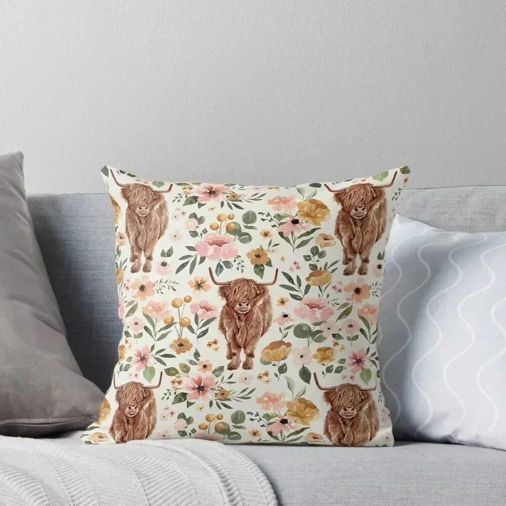 

Highland Cow Boho Floral Throw Pillow Cusions Cover Decorative pillow case covers for pillows pillow