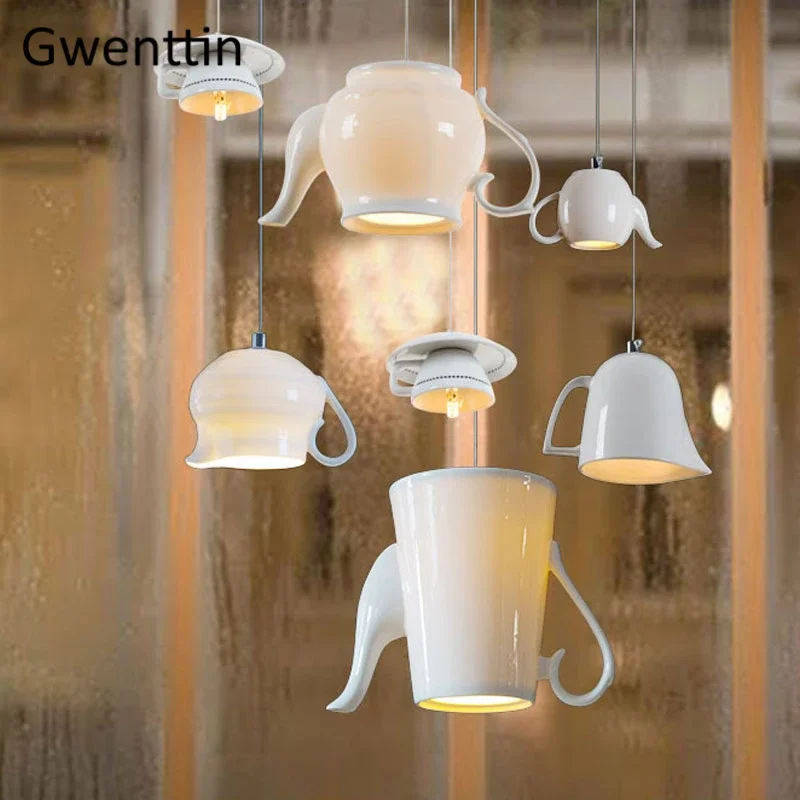 Modern Ceramic Led Pendant Lights Nordic Cup Teapot Hanging Lamp Living Room Kitchen Lighting Fixtures Home Loft Decor Luminaire