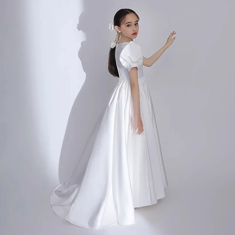 

Formal Occasions Wear Children's Evening Dress Girl Little Flower Piano Playing Western Style Host Catwalk Show White Costume