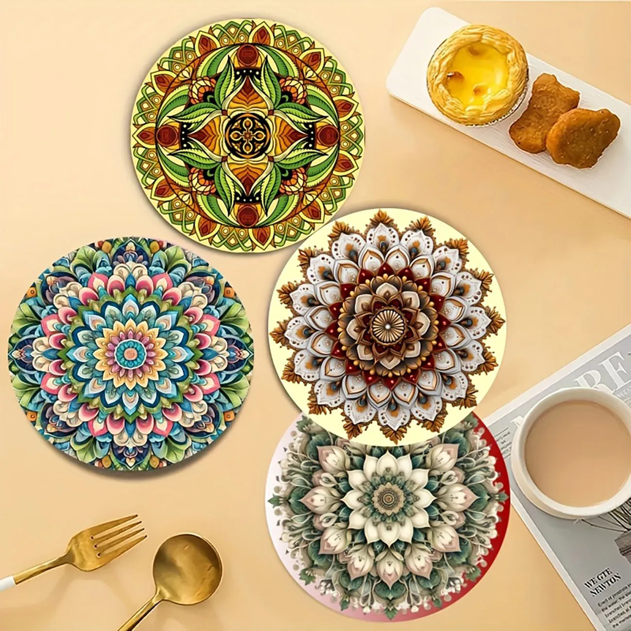 4-piece set - wooden placemat, anti slip and heat-resistant, desktop protection, dining table decoration, restaurant gift