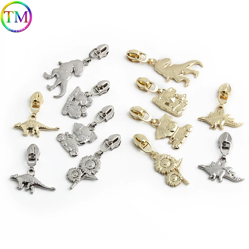 10-50-100PCS Two Sides 5# Nylon T-rex,Koala Shape Metal Zipper Sliders For Clothing Bags Purse Zip Head DIY Sewing Accessories