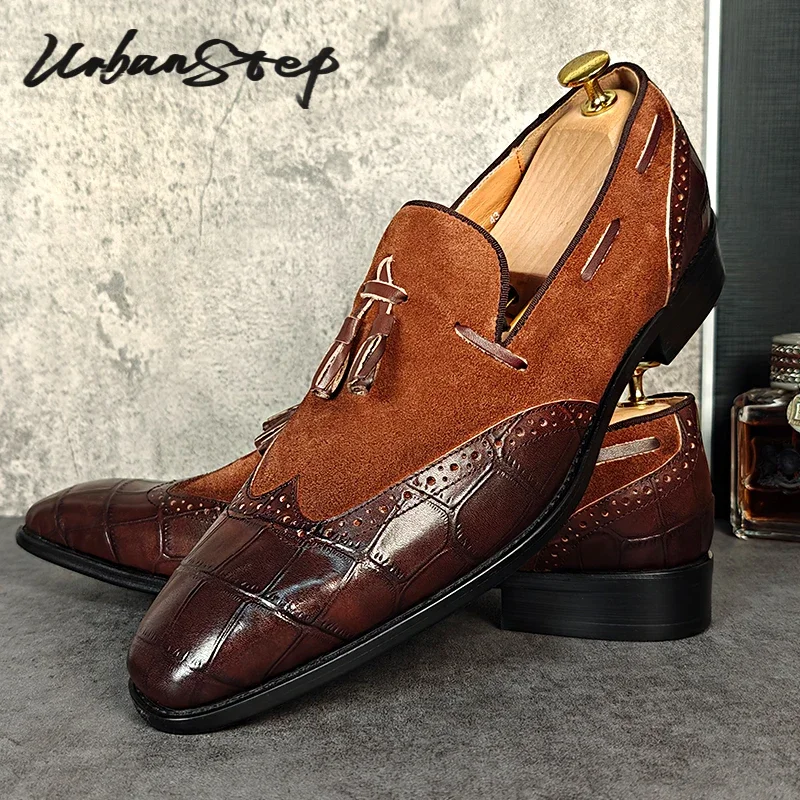 

HANDMADE ITALIAN LUXURY MEN'S SHOES BROWN WINGTIP SLIP-ON CASUAL MENS DRESS SHOES WEDDING OFFICE GENUINE LEATHER LOAFERS MEN