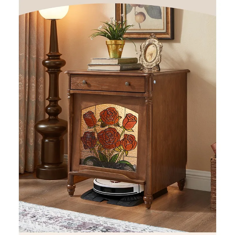 Solid wood sweeping robot special cabinet retro baseplate storage cabinet stone Narwal Keworth search special