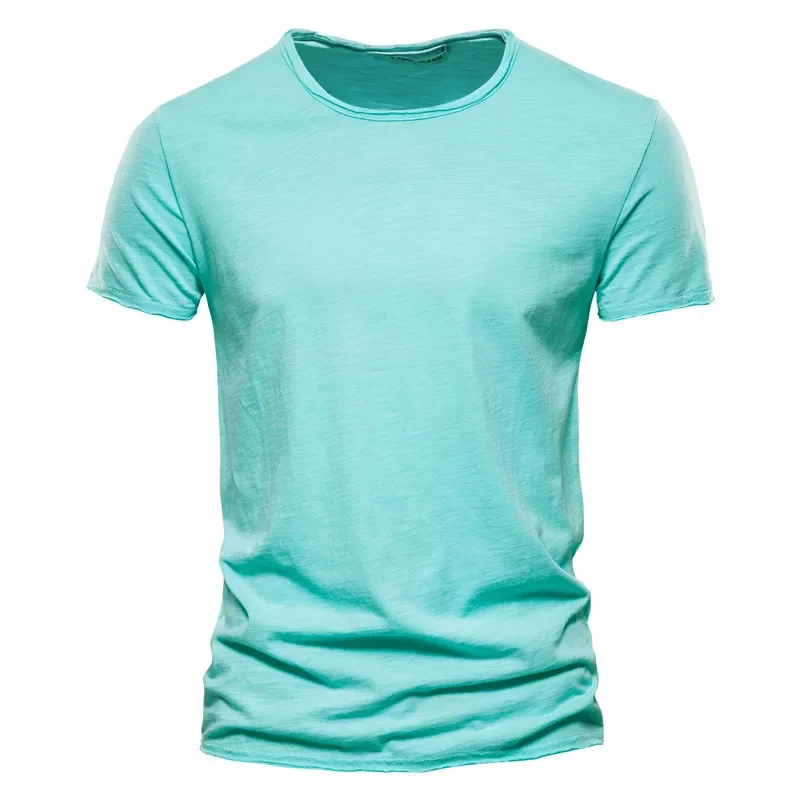 Hoge Kwaliteit Effen Kleur T-shirt Mannen Casual O-hals Top Tees Mannen Zomer Nieuwe Klassieke 100% Katoenen T-shirt Voor Mannen