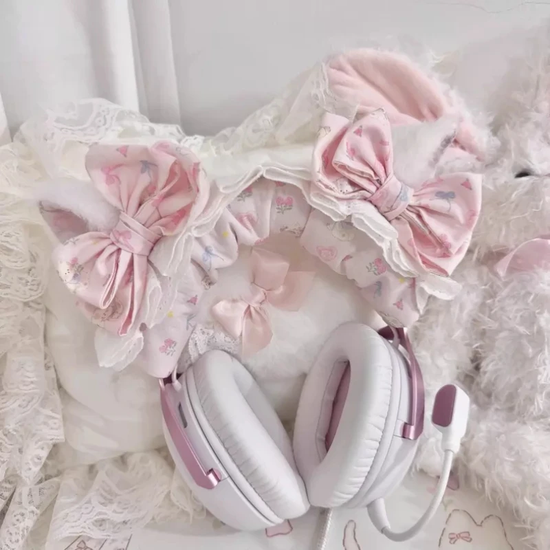 Cat Ears Lace Head Mounted Headphone Case Customized Cute Headphone Storage Rack Desktop Gaming Display Stand Accessories