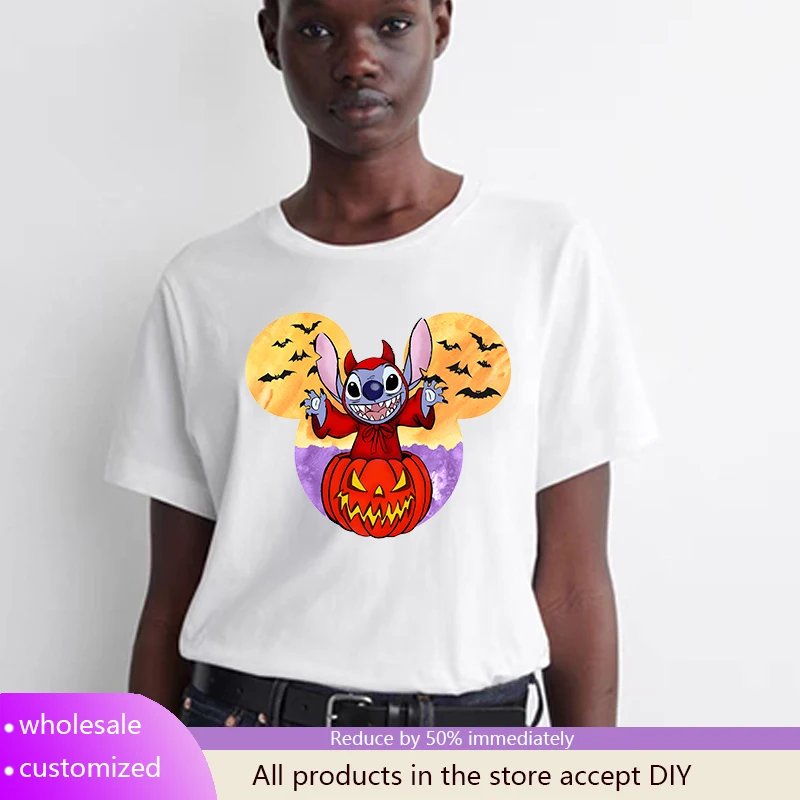 

Halloween Disney Clothes Large Size Y2k T-shirt Women Trends Top Printed Female Tops Tees Cartoon Clothing Party T-Shirts 2025