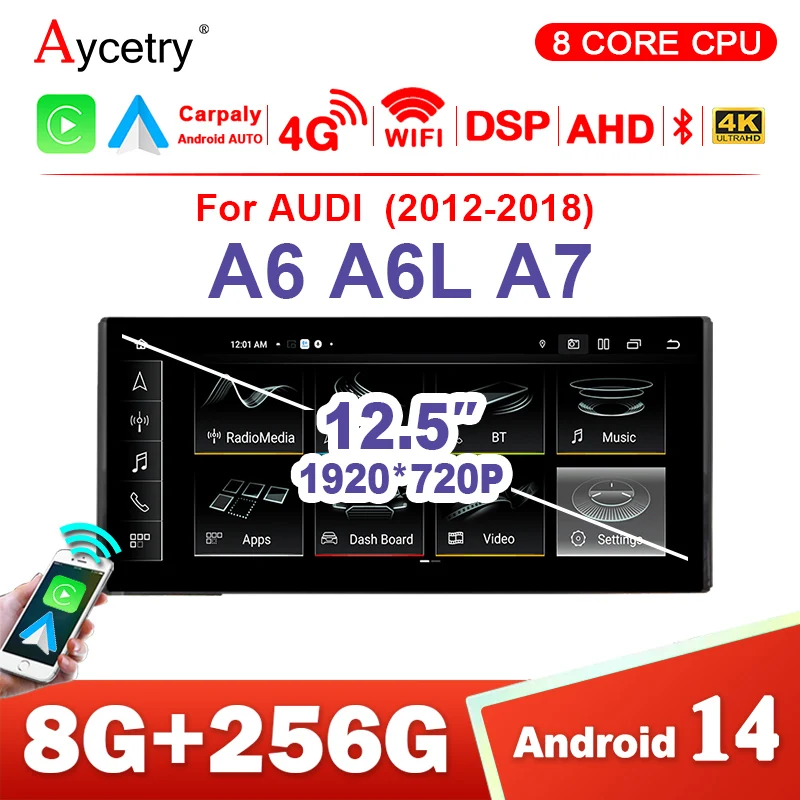 12.5 ''sans fil Carplay Android 14 écran stéréo automatique pour Audi A6 C7 A7 2012-2018 autoradio lecteur multimédia GPS google 4G LTE
