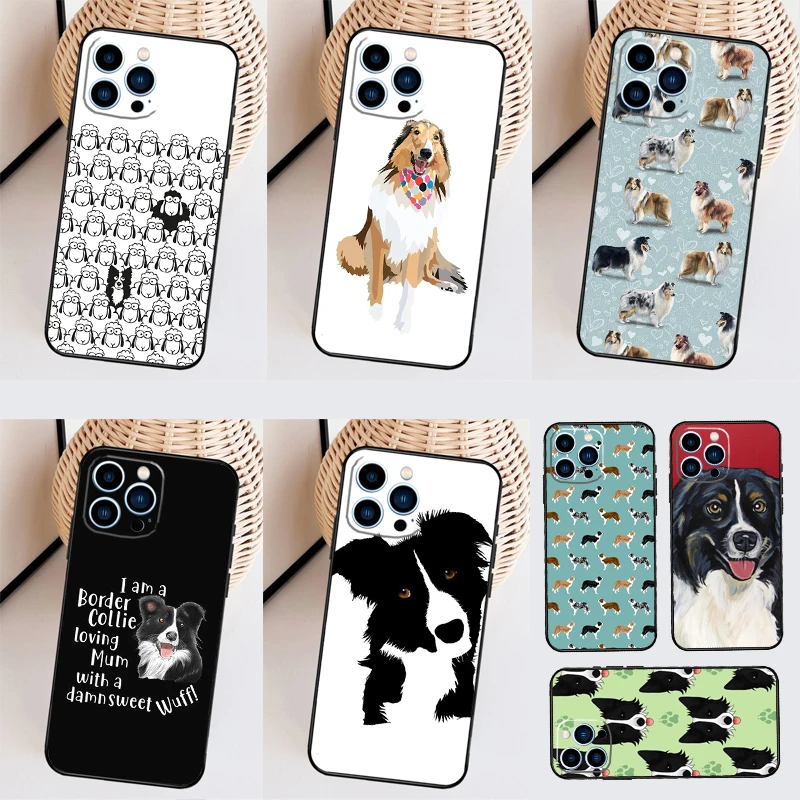 Cartoon Border Collie Phone Case For iPhone 16 15 Pro Max 11 12 13 Mini 14 Plus X XR XS Max Cover