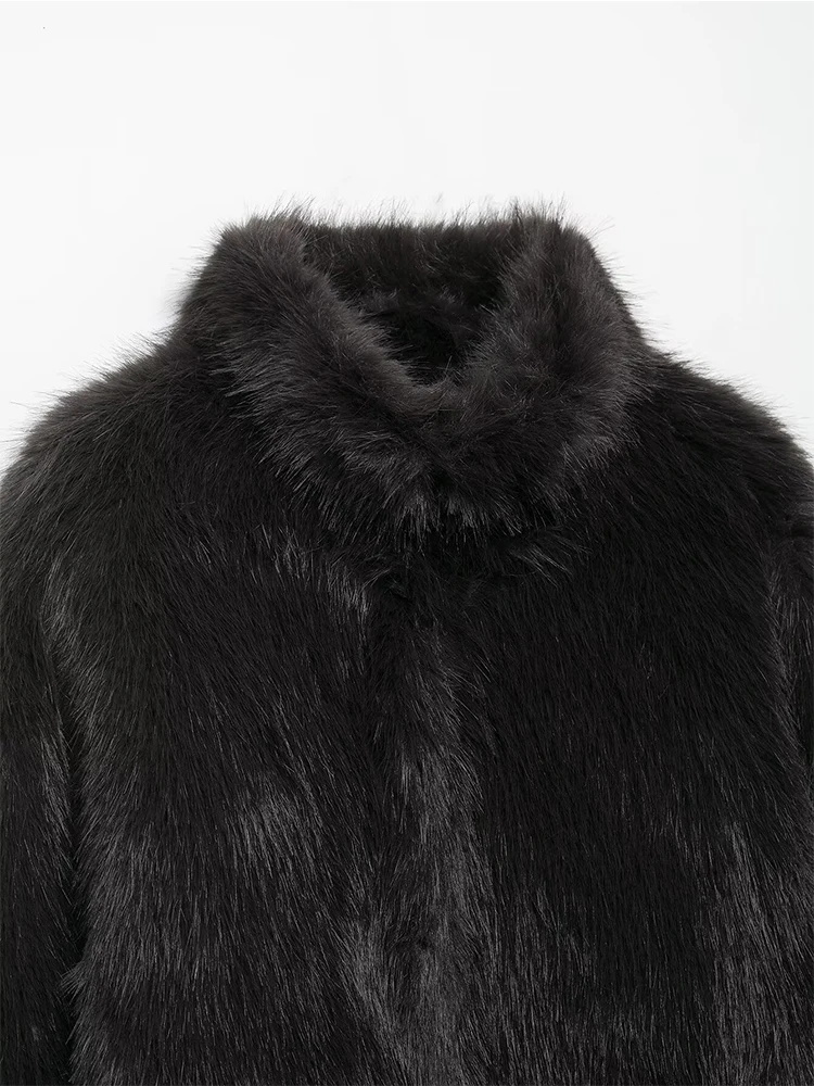 HH Damen Winter Neue Mode Stehkragen Kunstpelz Effekt Mantel mit Knoten Schnalle Kurze Jacke Weibliche Casual Warme Lose outwear