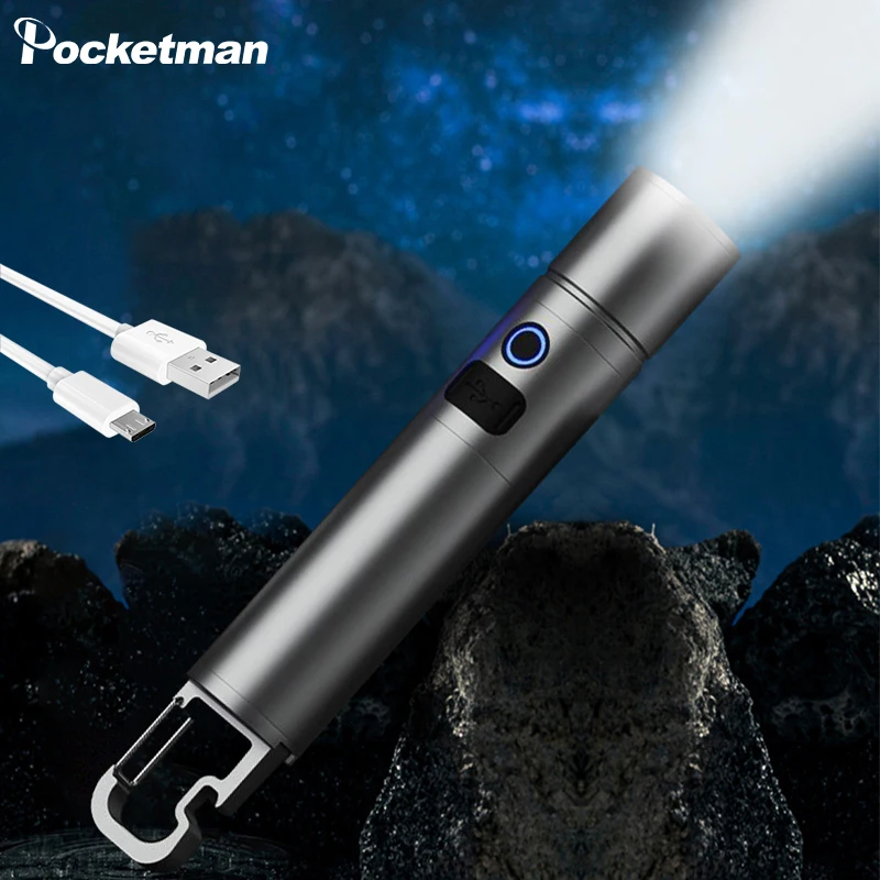 

Multifunctional Portable Telescopic Zoom Torch 3 Modes USB Rechargeable Flashlight Outdoor Emergency Light for Camping Hiking