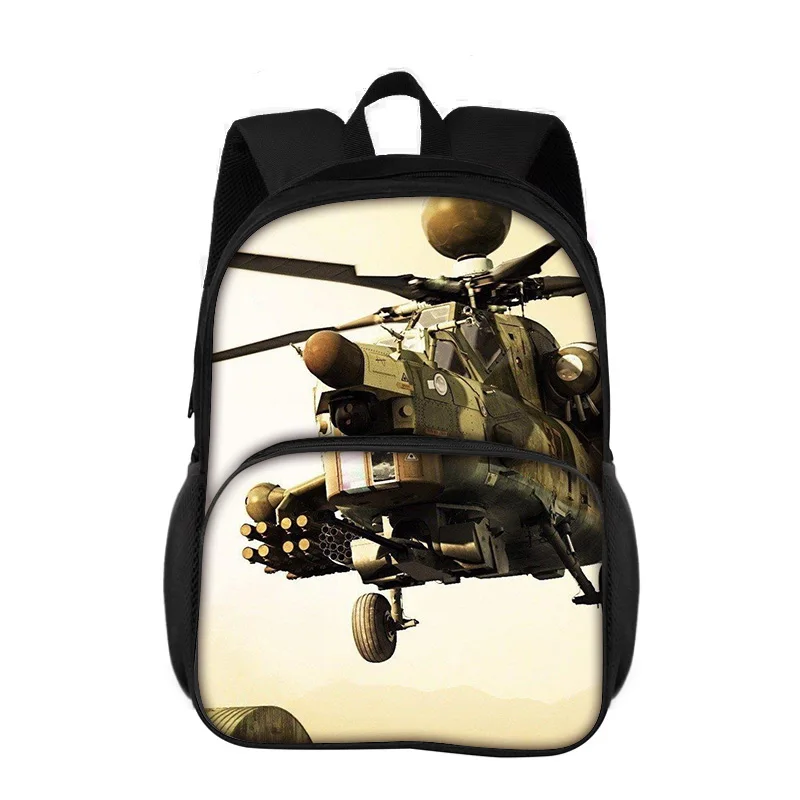 Helicopter new round front backpack with large capacity mechanical printing is the best birthday gift for school boys and girls