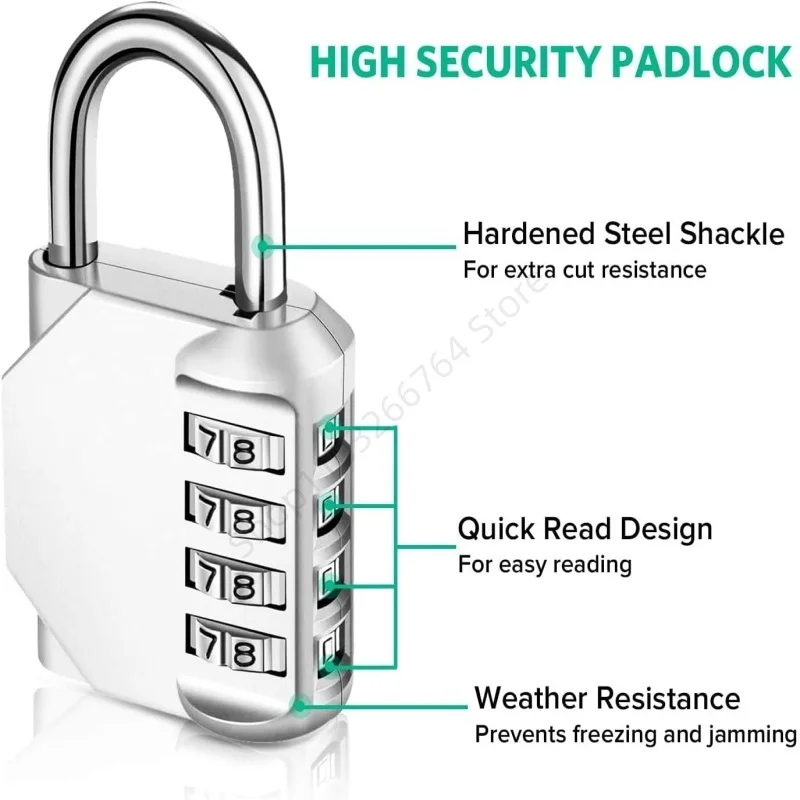 4 Digit Combination Lock Outdoor Heavy Duty Waterproof Padlock School Gym Locker Sports Locker Fence Toolbox Password Lock