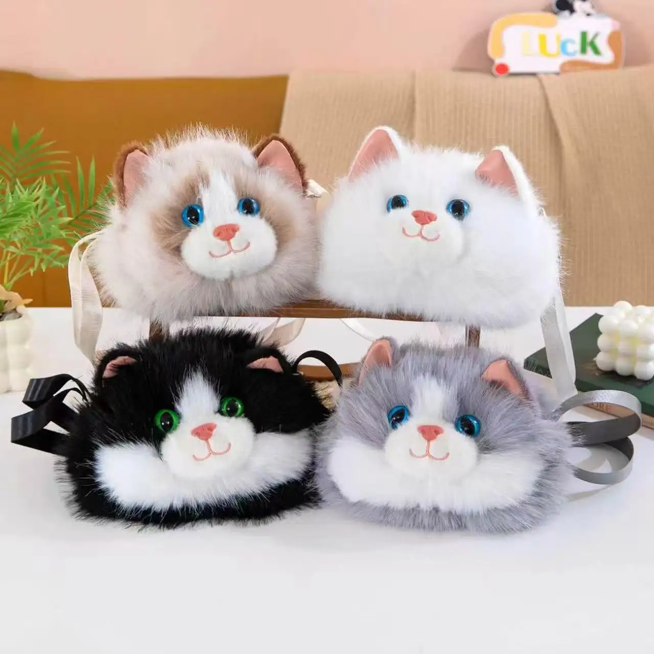 

Kawaii Ragdoll Cat Head Shoulder Bag Simulation Plush Stuffed Animals Pet Kitten Head Crossbody Bag Cute Decor Bag Xmas Gifts