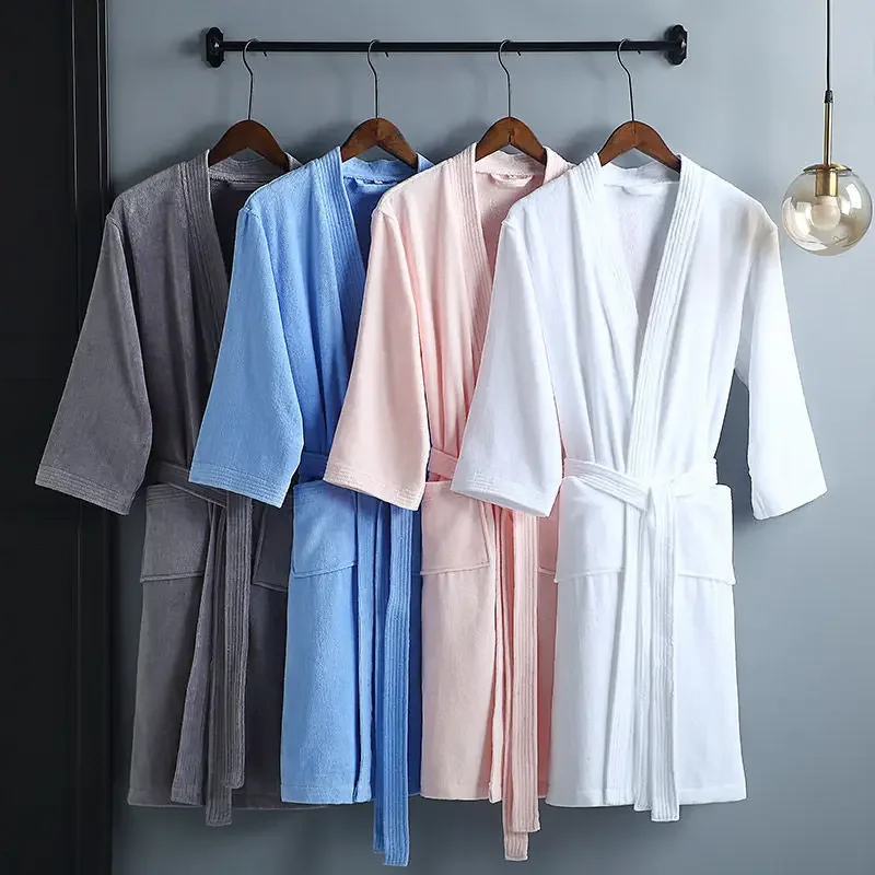 Women 100% Cotton Terry Bath Robe Plus Size Suck Water Towel Bathrobe Kimono Dressing Gown Winter Summer Men Waffle Sleepwear