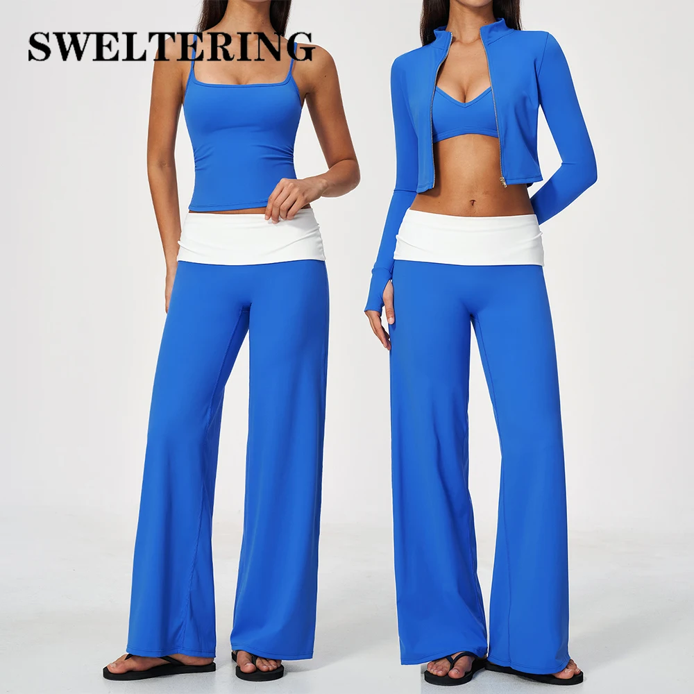 Contrast Color 2/3PCS Yoga Set Women Gym Clothing Fitness Outfits Sports Crop Top Yoga Flared Pants Suits Female Workout Outfits