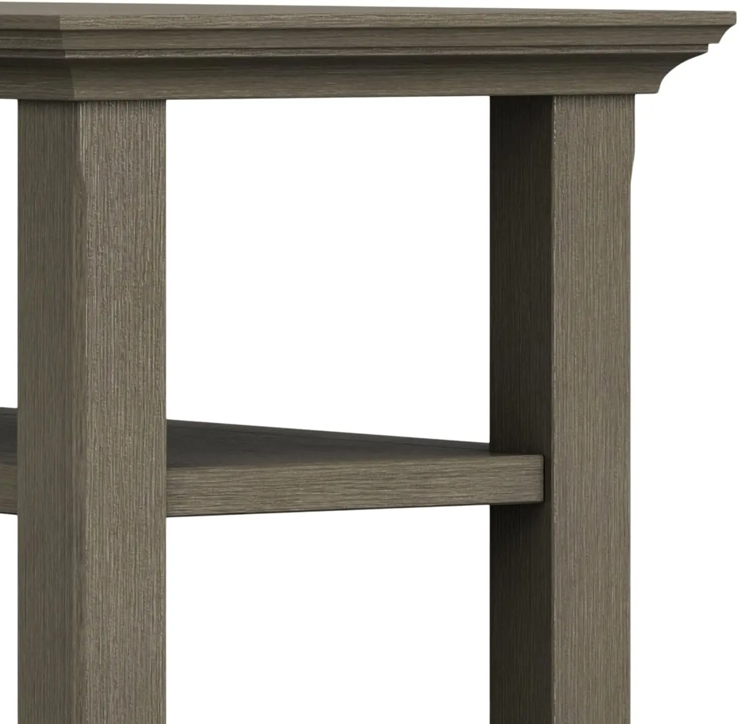 Mesa auxiliar estrecha contemporánea rústica rectangular de 14 pulgadas de ancho de madera maciza acadian en gris granja con almacenamiento, 2 estantes,