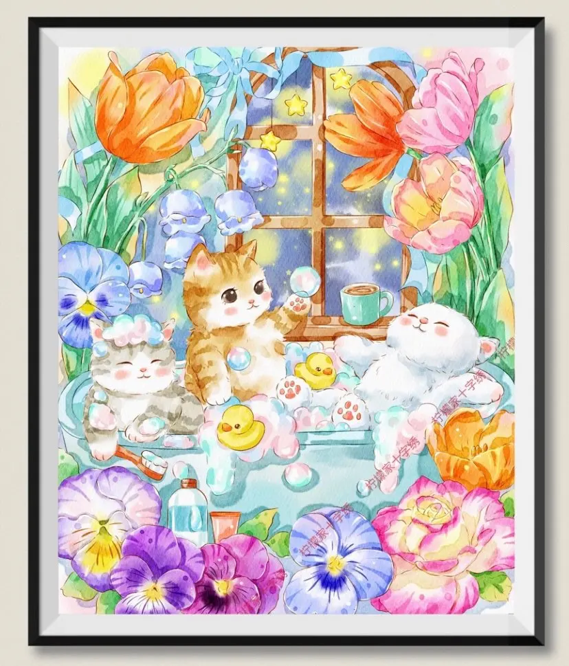 

Cats Flowers Cartoon Embroidery DIY Printed Kits Cross Stitch Thread Needlework Sets Home Decor Crafts New 9CT