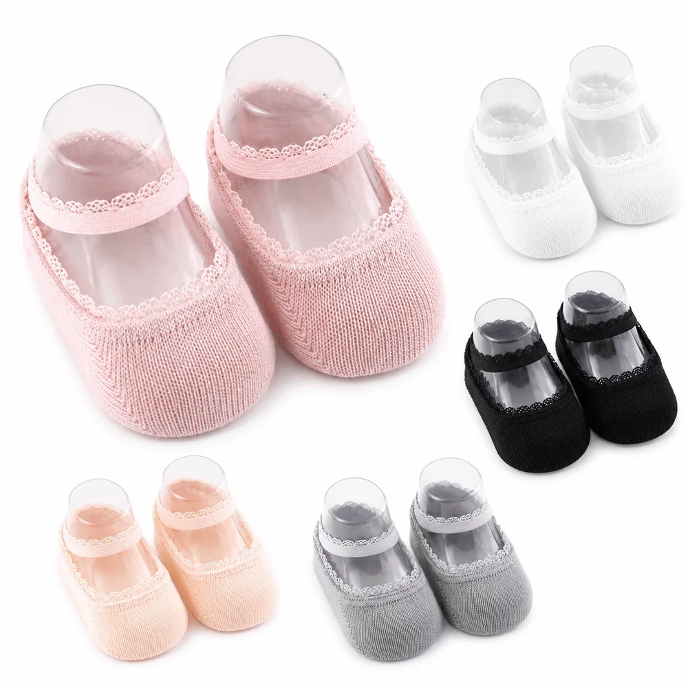 New Solid Color Infant Lace Socks Soft Cotton Rubber Soles Newborn Socks Solid Anti-slip Socks Summer Wear