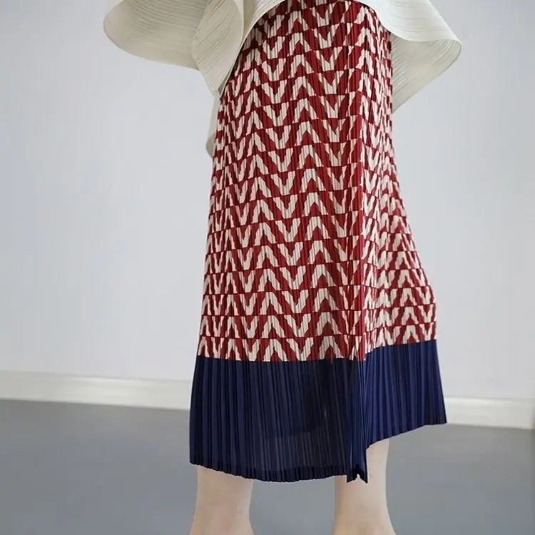 Miyake Pleated Skirt for Women's Summer High-waisted Pleated A-line Long Skirts