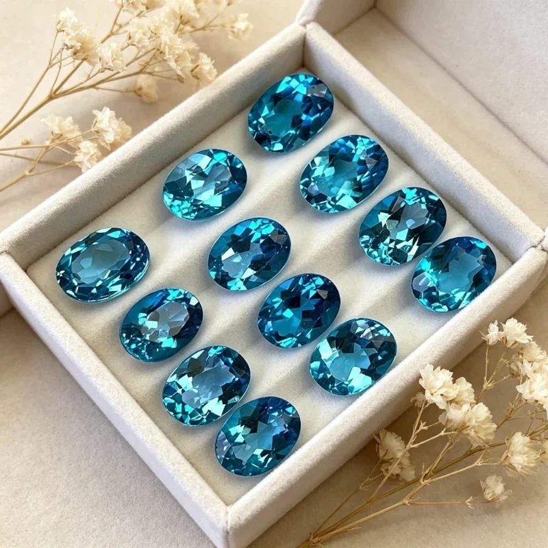 Synthetischer Edelstein Saphir Ovale Form Aquamarin-Farbe Zertifiziert Handgeschliffen – Detail 6