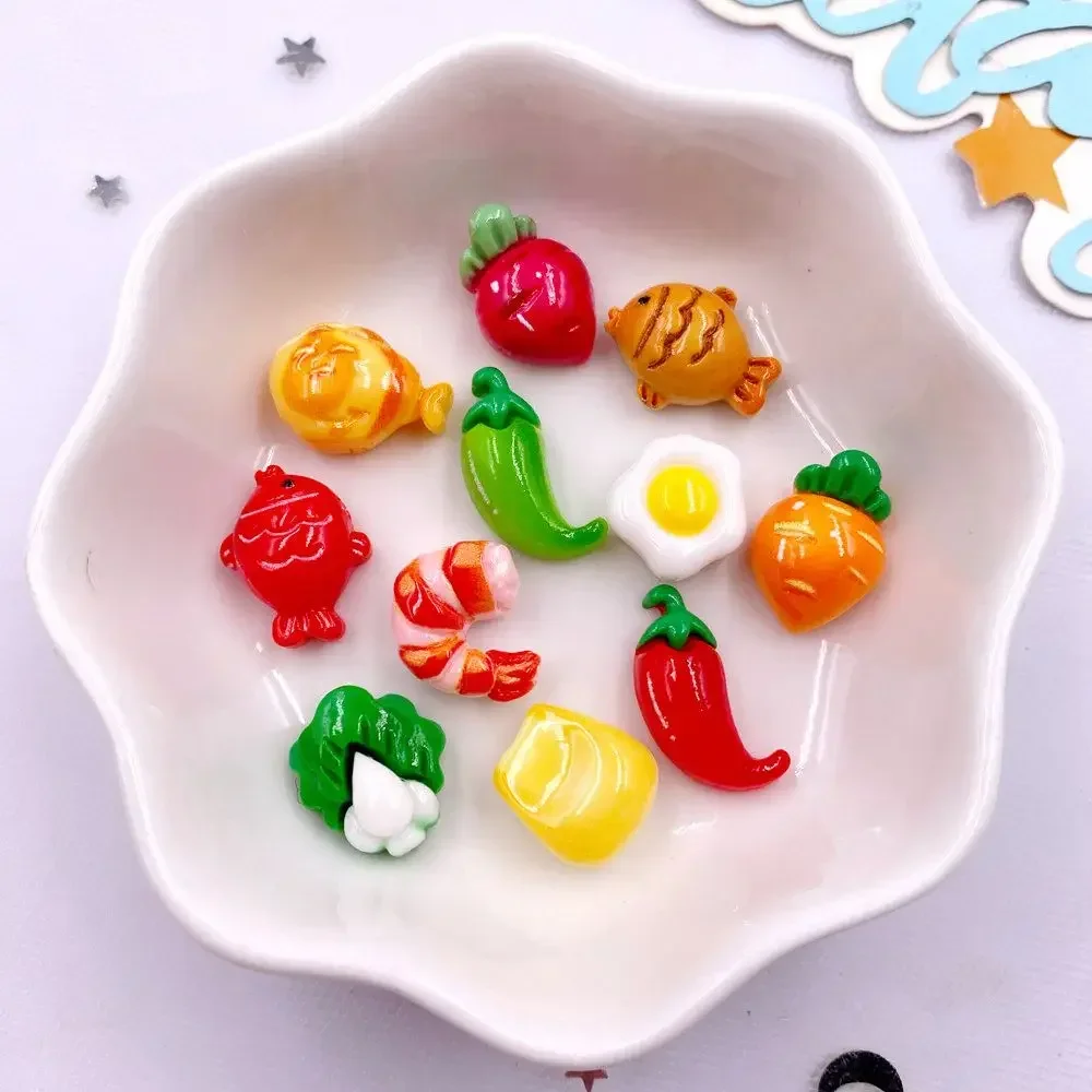 10/20/30PCS Random Mini Home Dish Resin Charms Carrot Corn Fish Shrimp Chili Flatback DIY Scrapbook Crafts